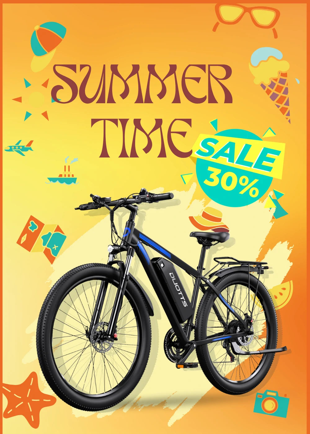DUOTTS C29 Lite electric mountain bike summer sale poster, up to 30% off